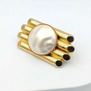Vintage geometric scarf clip with large faux pearl